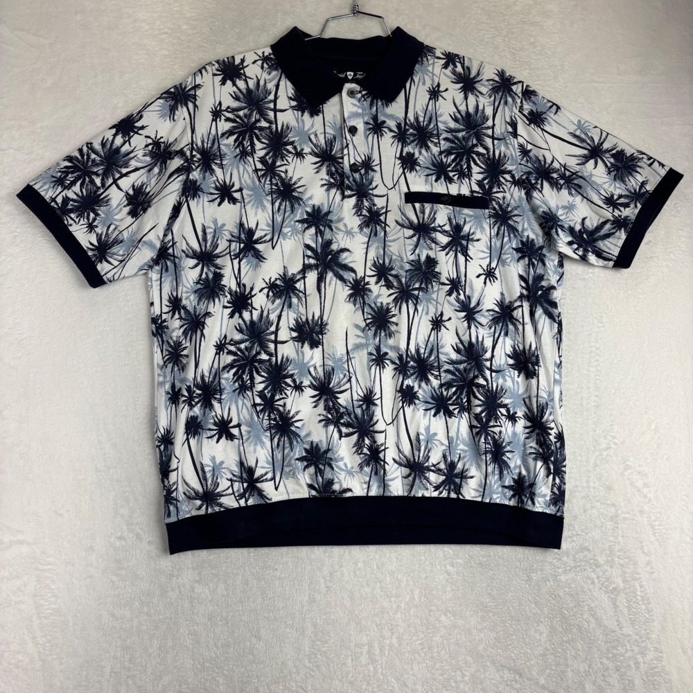 David Taylor Collection Mens XL Polo Shirt Tropical Palm Tree Print Navy White